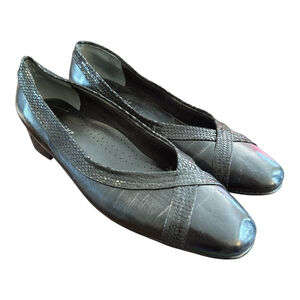 Mark Lemp Leather Flats, Square Toe, Size 8.5 Narrow, Black with Snake Pat